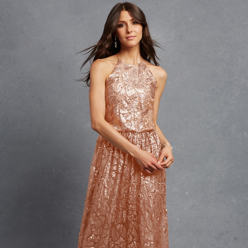 Donna MORGAN Tiffany Sequin Halter Blouson Gown, 4